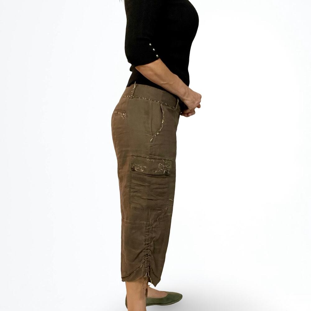 Vintage Tahari Brown Ramie Peasant Cargo Capri Pants Women’s 8 - Picture 6 of 12